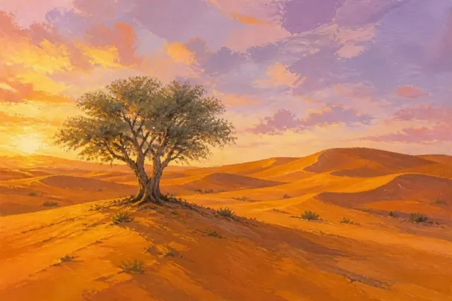 شجرة الغاف وقت الغروب